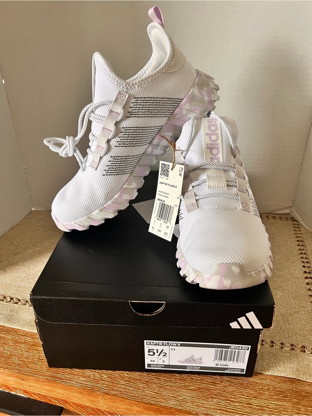 adidas Kids White & Light Pink Athletic Sneakers